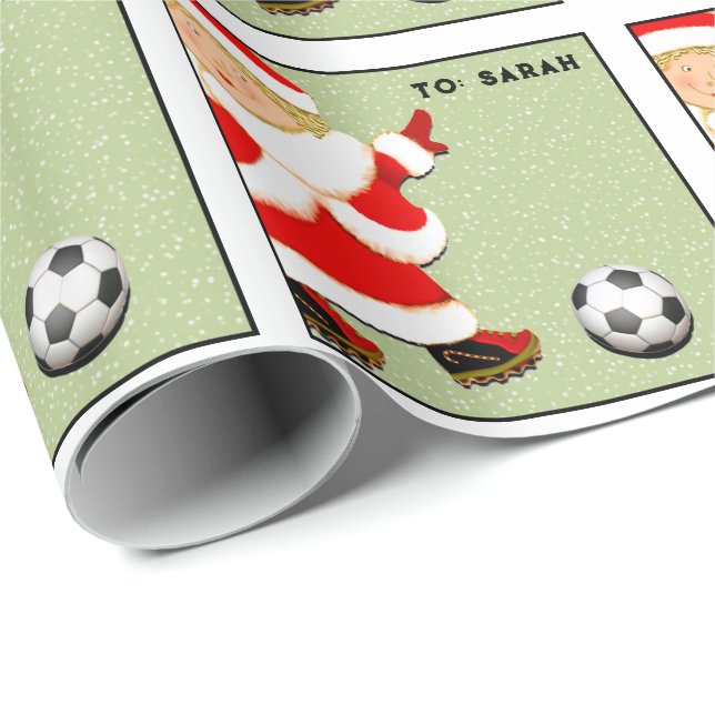 Girls Soccer Christmas Holiday Gift Wrapping Paper (Roll Corner)