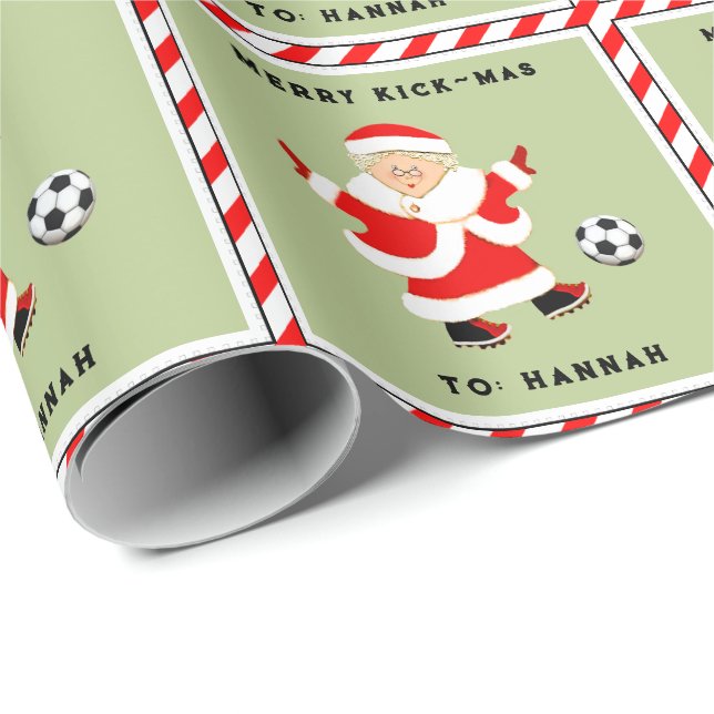 Girls Soccer Christmas Holiday Gift Wrapping Paper (Roll Corner)