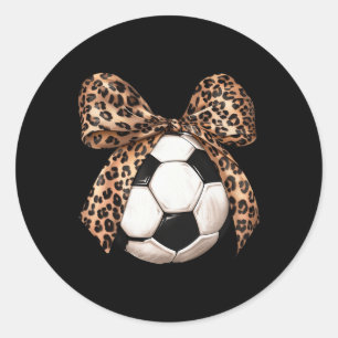Girls Soccer Coquette Bow Leopard Cheetah Print Da Classic Round Sticker