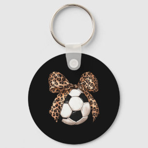 Girls Soccer Coquette Bow Leopard Cheetah Print Da Key Ring