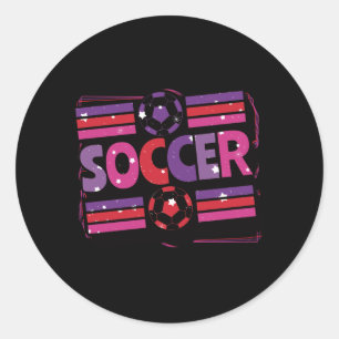 Girls Soccer Geometric Retro Typography Classic Round Sticker