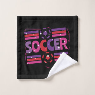 Girls Soccer Geometric Retro Typography Wash Cloth