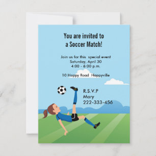 Girl's Soccer Invitation with Illustration