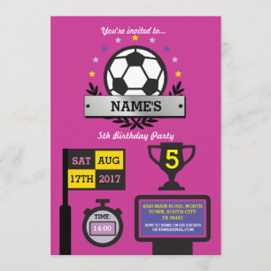 Girls Soccer Party Birthday Sports Pink Invite