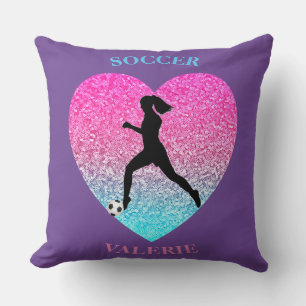 Girls Soccer Personalised Purple Throw Pillow
