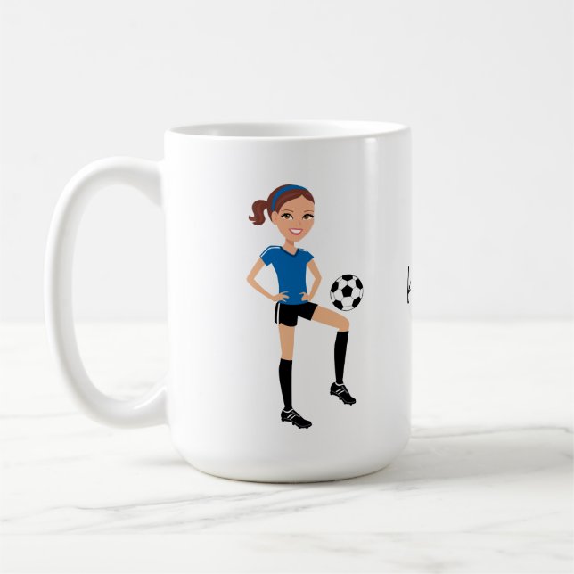 Girl's Soccer Player Personalised Coffee Mug (Left)