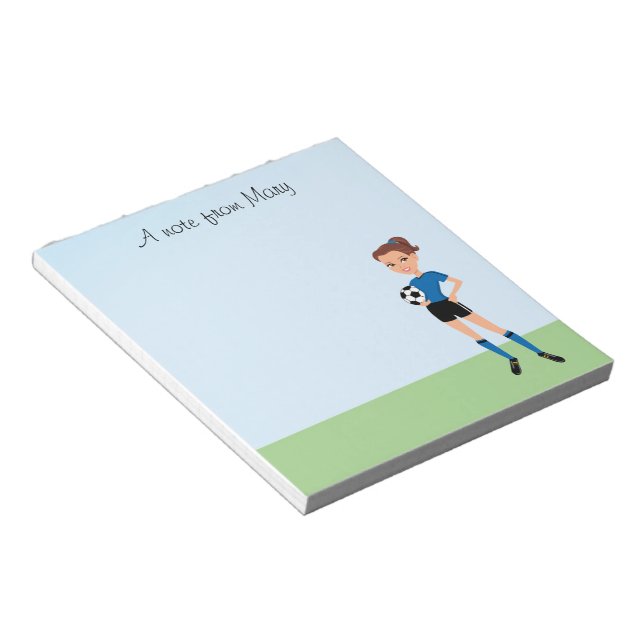 Girl's Soccer Player Personalised Notepad (Angled)