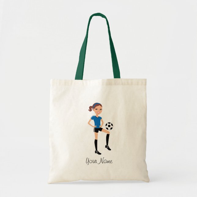 Girl's Soccer Player Personalised Tote Bag (Front)