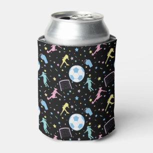 Girls Soccer Silhouettes Stars and Sparkles Can Cooler