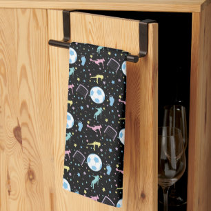 Girls Soccer Silhouettes Stars and Sparkles Tea Towel