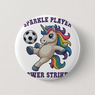 Girls Soccer Sparkle Player Unicorn Power Striker  6 Cm Round Badge