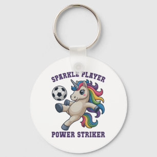 Girls Soccer Sparkle Player Unicorn Power Striker Key Ring