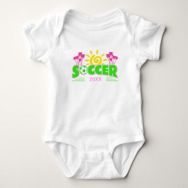 Girls Soccer Sunshine Palm Trees Baby Bodysuit (Front)