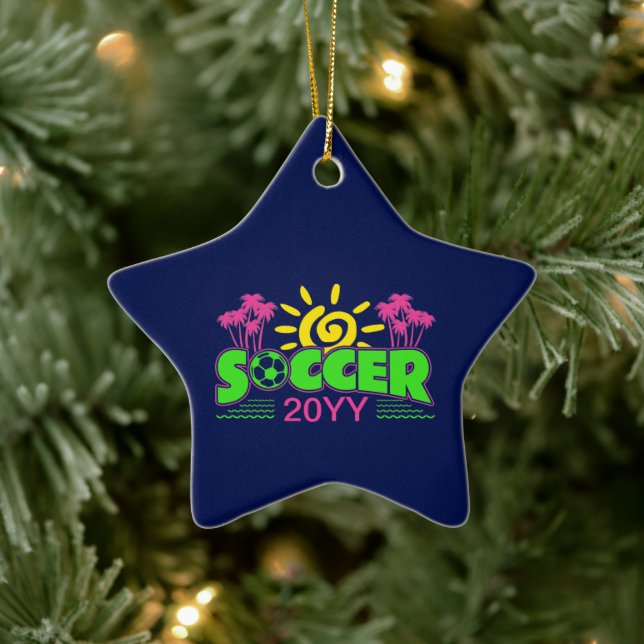 Girls Soccer Sunshine Palm Trees Ceramic Ornament (Tree)