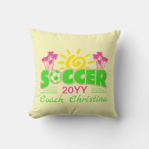 Girls Soccer Sunshine Palm Trees Cushion