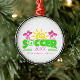 Girls Soccer Sunshine Palm Trees Metal Ornament