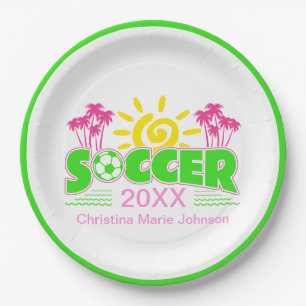 Girls Soccer Sunshine Palm Trees Paper Plate