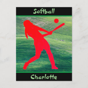 Girls Softball Batter Up on Green Postcard
