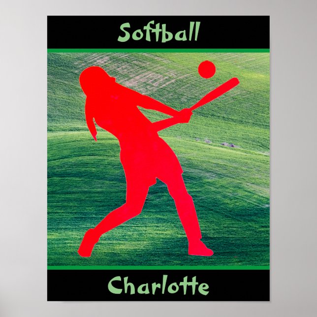 Girls Softball Batter Up on Green   Poster (Front)