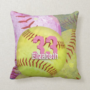 Girls' Softball bright yellow and pink Cushion
