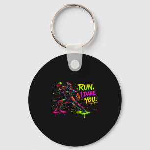 Girls softball catcher graphic bold colour splatte key ring