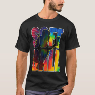 Girls Softball Catcher Rainbow Tie Dye Lettering T-Shirt