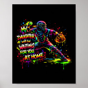 Girls Softball Catchers Mum Warning Electric Colou Poster