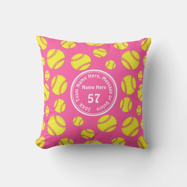 Girls Softball Gifts, Personalized Softball Pillow (Front)
