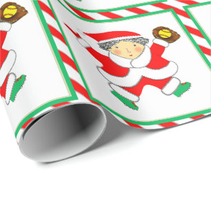 Girls Softball Holiday Gift Wrapping Paper
