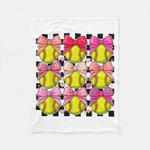 Girls Softball nk Coquette Bow Softball Vibes Fleece Blanket