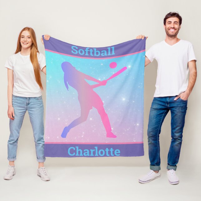 Girls Softball Pastel Fleece Blanket (In Situ)