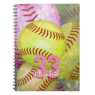 Girls' Softball Pink Bright Yellow personalised  Notebook