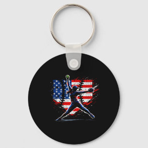 Girls Softball Pitcher Red White Blue Summer Key Ring