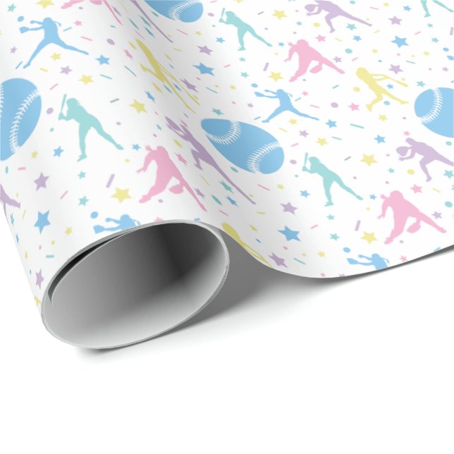 Girls Softball Player Stars Wrapping Paper (Roll Corner)