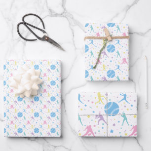 Girls Softball Player Stars Wrapping Paper Sheet