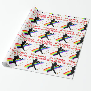 GIRLS SOFTBALL RED RAINBOW INSPIRATIONAL DESIGN WRAPPING PAPER