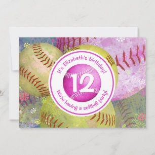 girl's softball themed party invitation