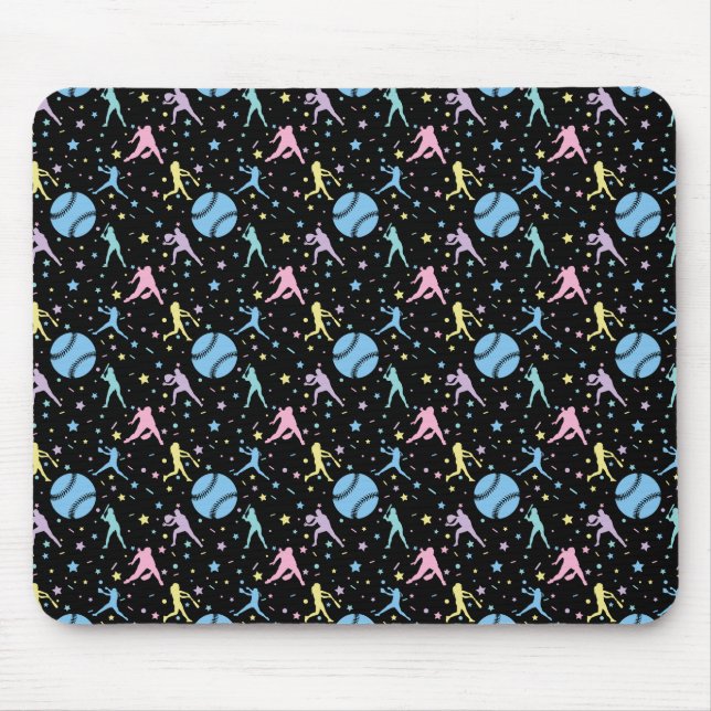 Girls Softball - Women Players with Stars Mouse Pad (Front)