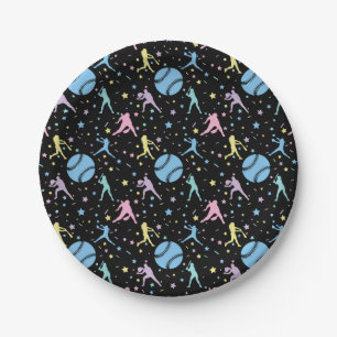 Girls Softball - Women Players with Stars Paper Plate