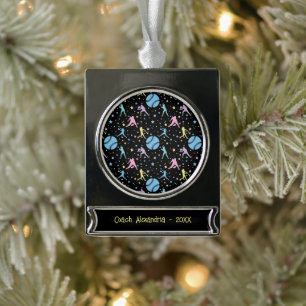 Girls Softball - Women Players with Stars Silver Plated Banner Ornament