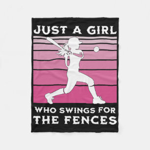 Girls Softll Just A Girl Who Swings For The Fences Fleece Blanket