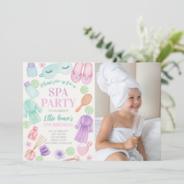 Girls Spa Birthday Photo Invitation (Standing Front)