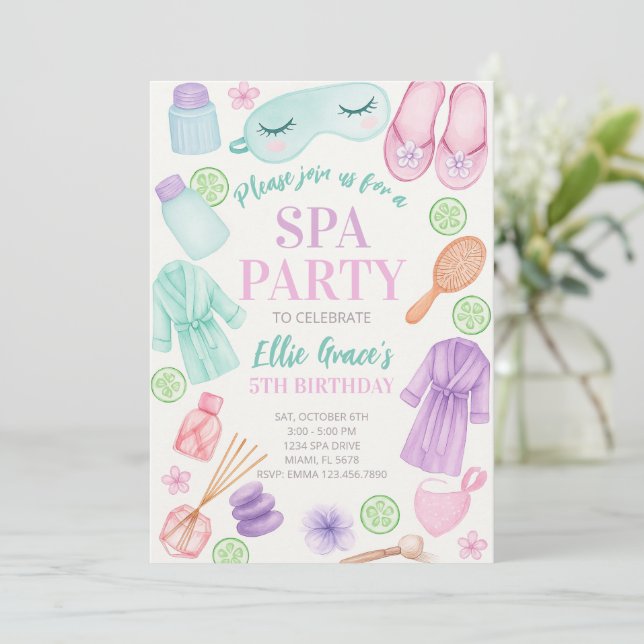 Girls Spa Birthday, Spa Party Birthday Invitation (Standing Front)