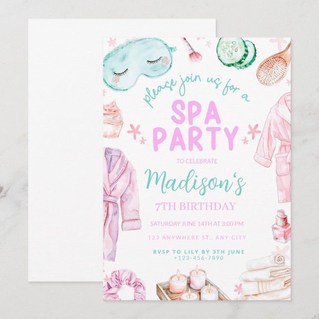 Girls Spa Birthday, Spa Party Birthday Invitation (Front/Back)