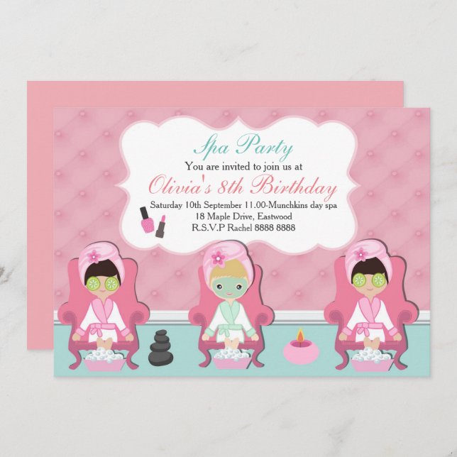 Girls Spa Invitation Pamper party Invite (Front/Back)