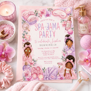 Girls Spa-Jama Pink Purple Spa Birthday Party Invitation