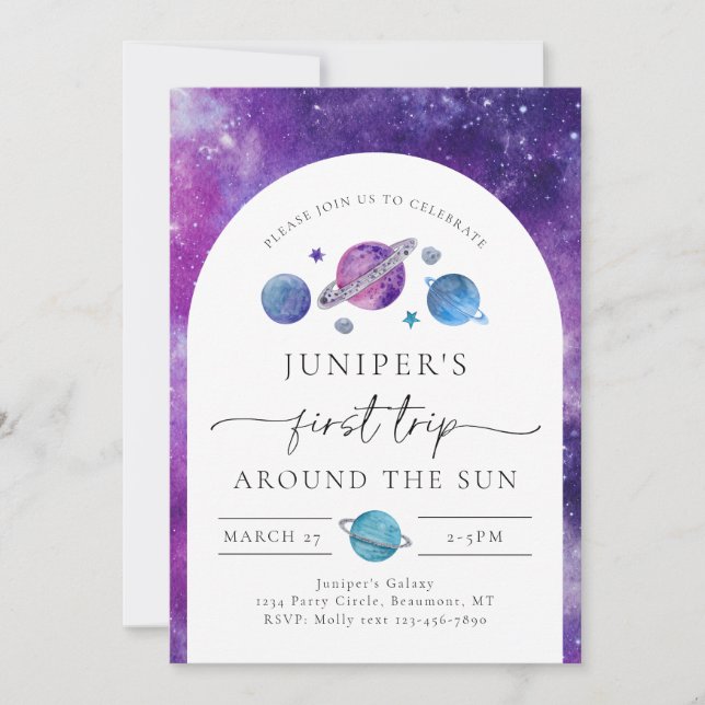Girl's Space Birthday Invitation | Space Birthday (Front)