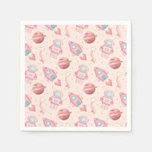 Girls Space Birthday Kids Pink Astronaut Napkin