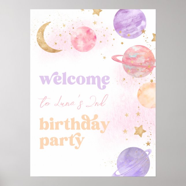 Girl's Space Party Welcome Poster (Front)