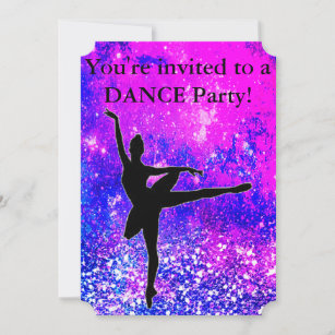 Girls Sparkly Dance Birthday Party Invitations